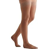 EvoNation Women's USA Made Thigh High Graduated Compression Stockings, 20-30 mmHg – Firm Pressure Sheer Socks, Lace Top Support Hose