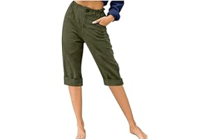 APIVOE Capri Pants for Women Casual Summer Linen Capris Dressy Plus Size Beach Crop Pants Elastic Waisted Capris with Pockets