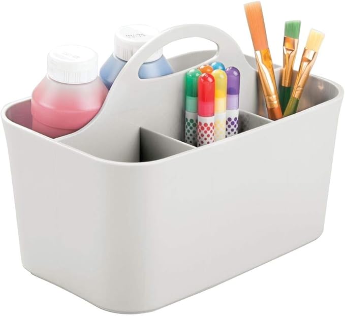 mDesign Cesta organizadora - Caja organizadora para material de manualidades y de costura: botones, tijeras, pinturas, lápices - Gris claro
