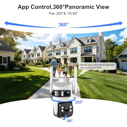 8MP 6K Triple Lens Solar Security Camera Outdoor, 5GHz/2.4GHz WiFi Wireless PTZ Camera, Color Night Vision, Auto Human Tracking, Two-Way Audio,IP66 Weatherproof Home Surveillance Cam