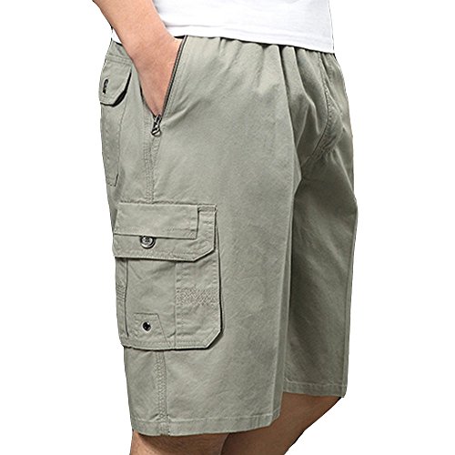mens cotton cargo shorts elastic waist