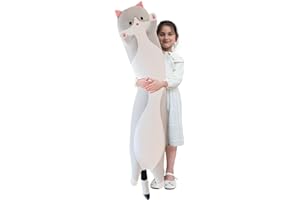 KEKESO Giant Cat Pillow Plush Cartoon Kitty Sleeping Hugging Pillow, Cuddly Soft Long Kitten Body Pillow Doll Cat Cushion Toy for Kids Girlfriend (Gray, 110cm/43.3inch)