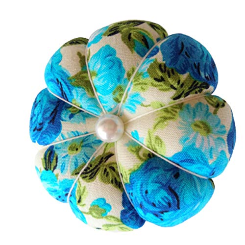 Blue Floral Flower Garden White Wrist Pin Needle Cushion Adjustable Elastic Band Pincushion Wearable Cute Pumpkin Pins Needles Pincushions Holder Safety Elastic Band for Sewing Crafting Girl Gift