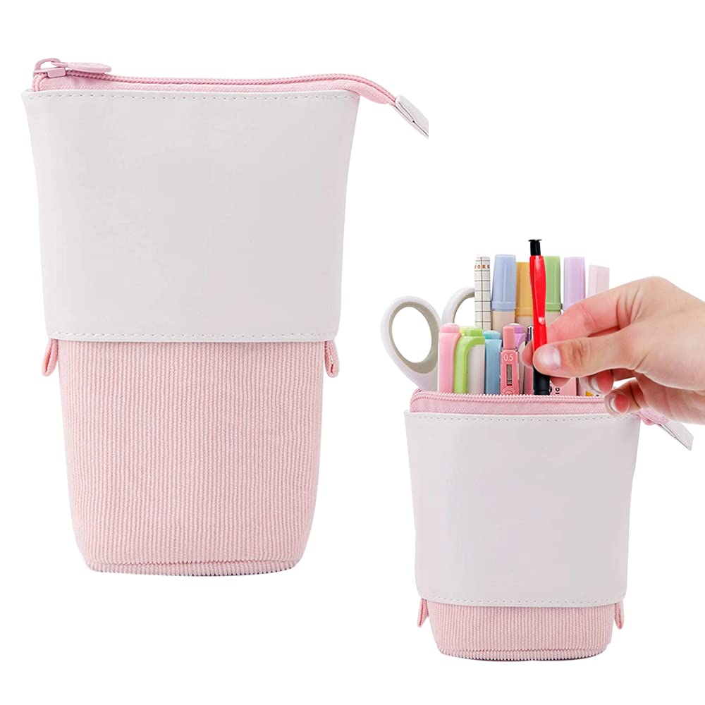 HIQE-FL Pencil Case, Zip, Girls & Teenagers Student Pencil Case, Stand, Pencil Holder, Telescopic (E)