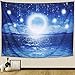 ARFBEAR Starry Ocean Tapestry, Night Sky Moon Star Light Shining Popular Wall Hanging Tapestry Pure Blue Beach Blanket (medium-59 x 51 in)