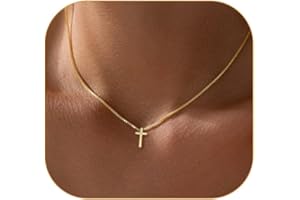 Gold Cross Necklace for Women Trendy, 14K Gold Plated Charm Choker, Dainty Religious Faith Cross Pendant Necklace