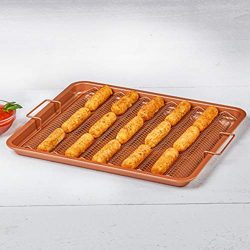 Copper Chef Oven Crisper Tray for Bacon & More | Baking Sheet & Air Crisper Pan | Use Hot Air to Crisp & Fry Bacon Without Oil or Fat | Non Stick & Dishwasher Safe 13" X 11"