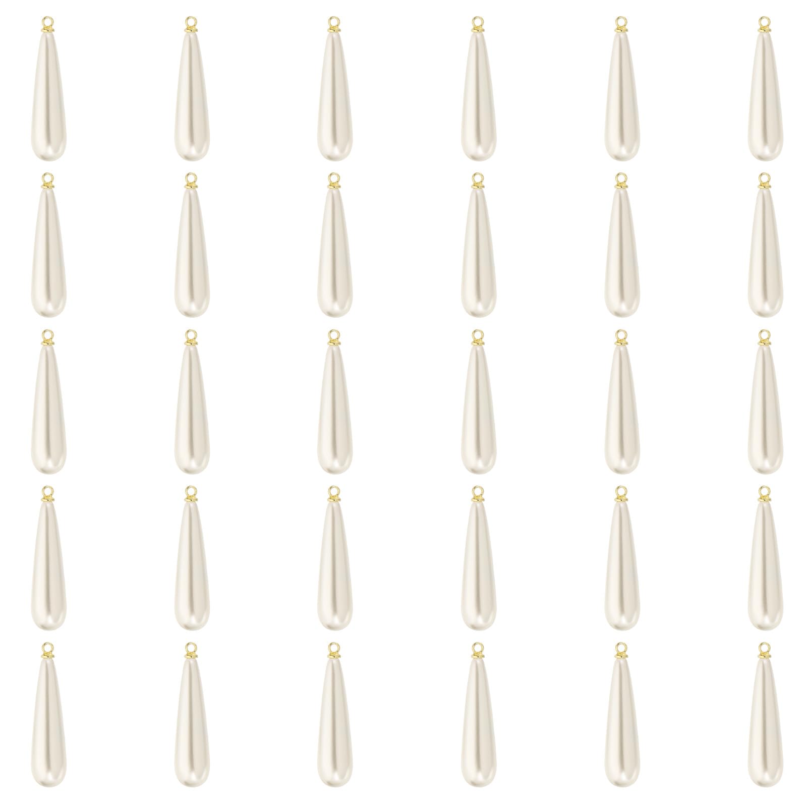 PATIKIL 10x6mm Pearl Charm, 50Pcs Pearl Beads Teardrop Faux Pearl Pendant Charm with Loop Bulk Imitation for Jewelry Making Bracelets Earrings Necklace Wedding Decorations Dress, Golden