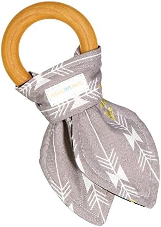Woodland Theme-Natural Organic Maple Wooden Teething Ring Toy - Bunny Ears Teether - 100% Cotton Front &amp; Back - Woodland-Tribal Arrow Theme Baby Gift