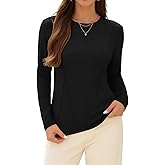 Poplab Long Sleeve Top for Women Crewneck Basic Slightly Fit Tunic Sweatshirt Pintuck Front Tops