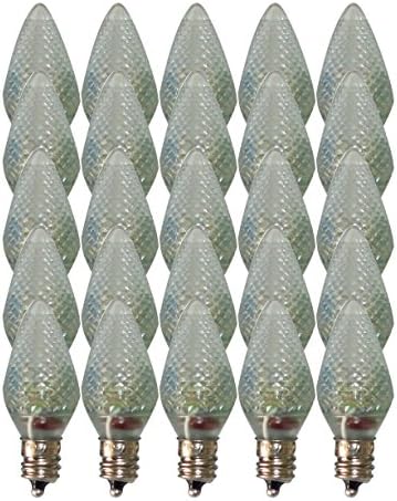 Aurio Lighting LED C7 Light Bulbs, E12 Sockets, Blinker White, Commercial Grade Replacement Lamps, Christmas or Year Round, 25 Pack