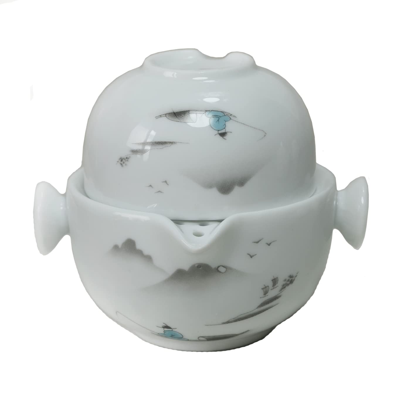Liang baobao Convenient Teapot Cup Porcelain Teacup White Glazed Travel tea set (Landscape)