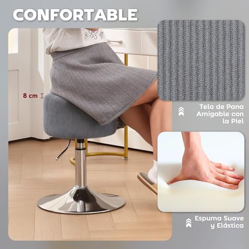 Taburete de Bar Giratorio 360° Regulable en Altura 52-66 cm Gris