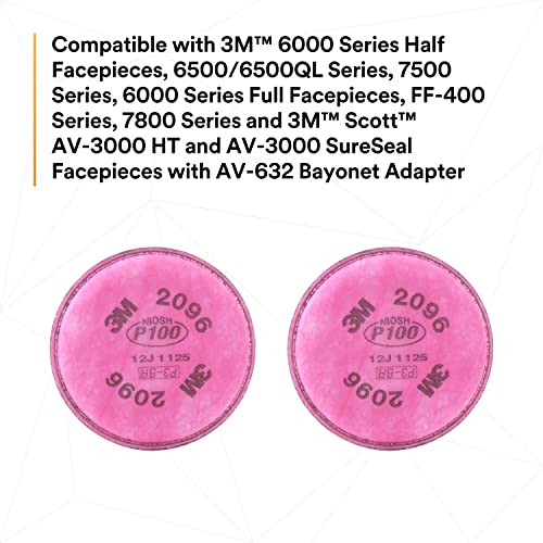 3M P100 Respirator Filter 2096, 1 Pair, Helps Protect Against Oil and