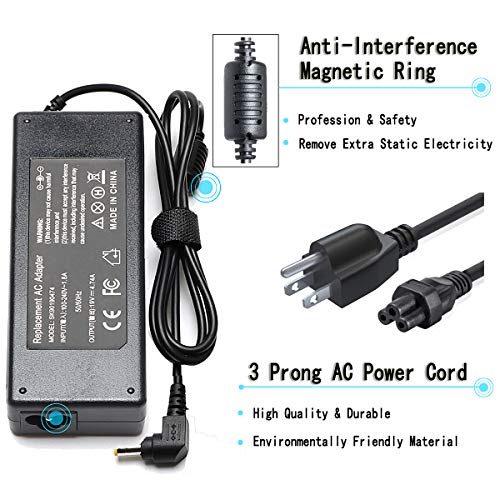 90W Laptop Charger Compatible for Toshiba Satellite C655 C675 C675D L645 L645D L655 L655D L675 L675D L745 L755 L755D P745 P755 P775 M645 Series AC Adapter Power Supply Cord PA3714U-1ACA PA5177U-1ACA - Thumbnail 2