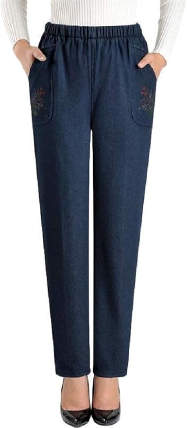 women's fleece lined jeans with elastic waist