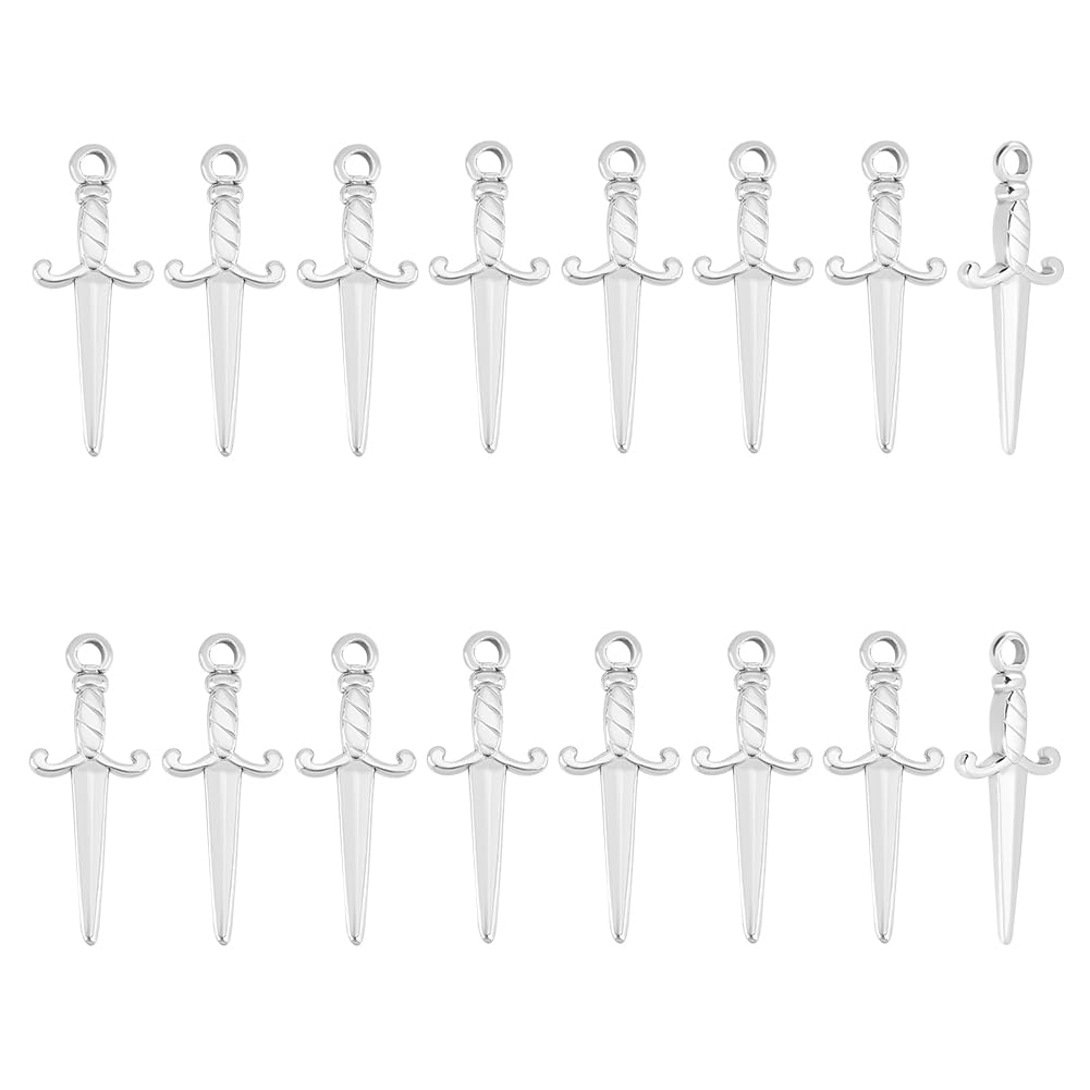 UNICRAFTALE about 16pcs Dagger Charms Stainless Steel Sword Pendants 27.5mm Long Not easily Allergic Punk Earring Sword Charms Metal Bracelets Charm for DIY Jewelry Making