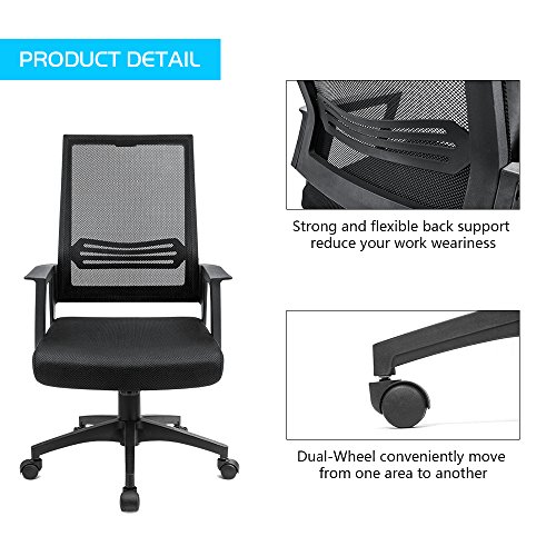 image for Devoko Office Chair Mid-Back Height Adjustable Mesh Desk Chair Armrest