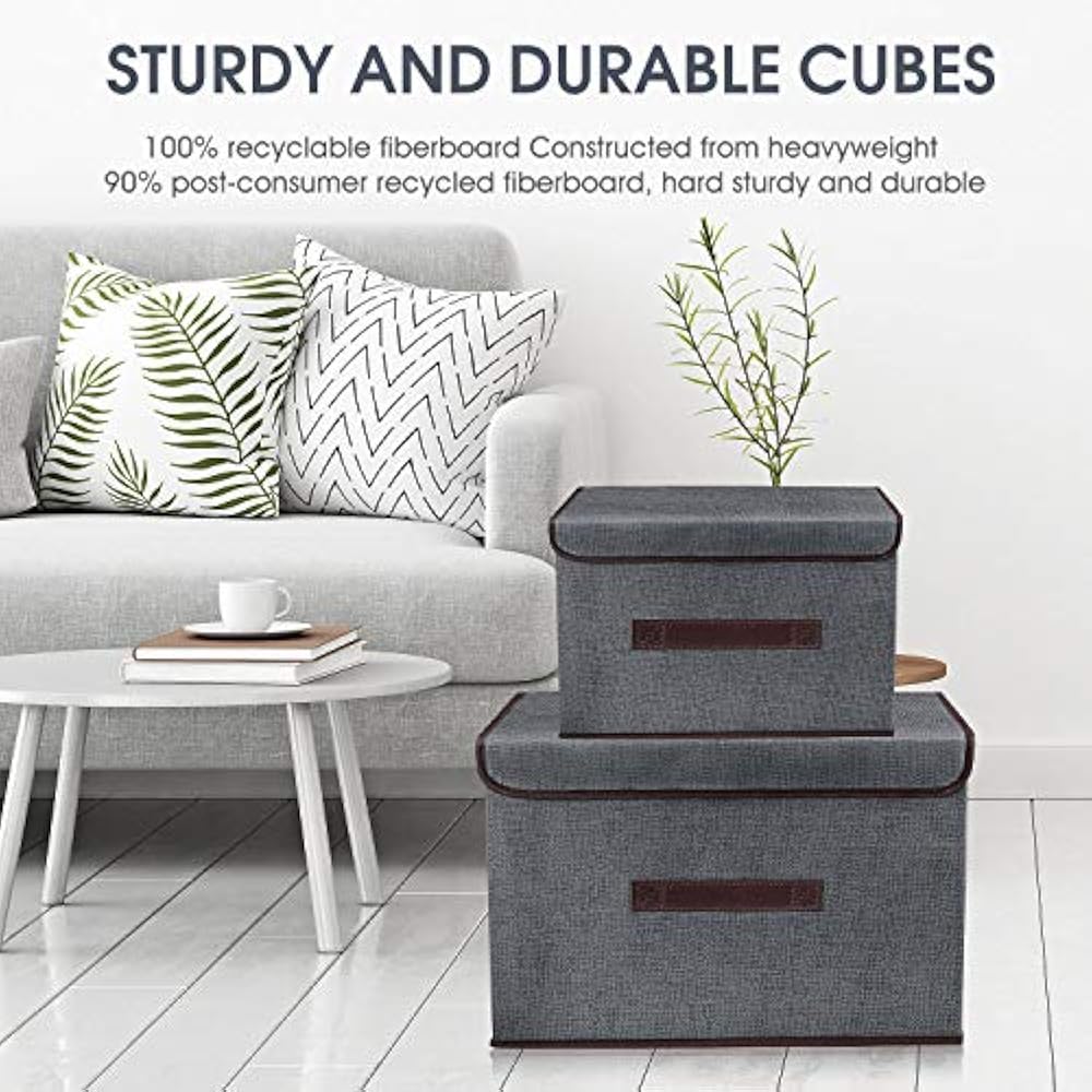 Foldable Storage Boxes With Lids2 Set Of Linen Fabric Cubes With