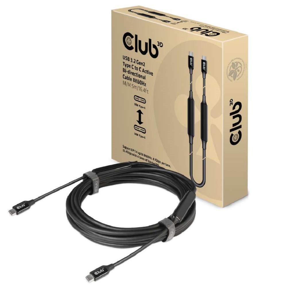 Club 3D USB 3.2 GEN 2 TYPE-C TO C ACTIVE BI-DIRECTIONAL CABLE 8K60HZ DATA 10GBPS AND PD — image 1