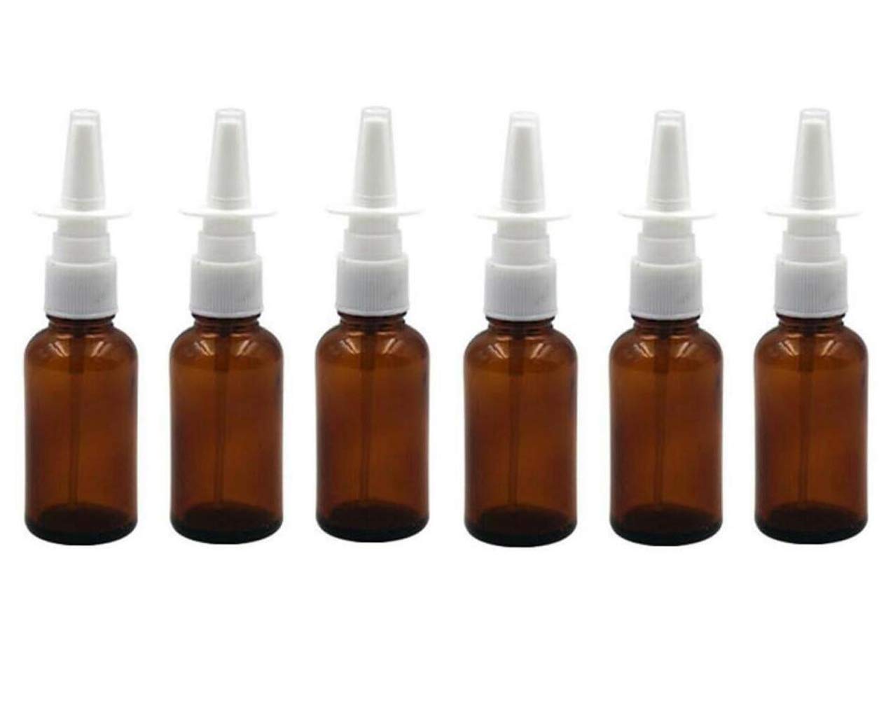 VASANA 6PCS 1Oz 30ML Empty Refillable Amber Glass Nasal Spray Bottles Sprayers Pump Snoot Cleanser Container For Saline Nasal Sprays Wash Dispensing