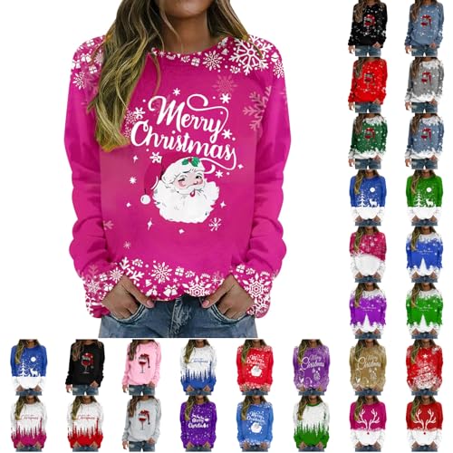 Christmas Sweatshirt for Women Pullover Christmas Sweatshirt for Womens Crewneck Tree Long Sleeve Shirt Xmas Holiday Pullover Sweater Tops Indoor Xmas Tops for Women UK