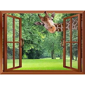 A Giraffe Sticking its Head into an Open Window | Removable Wall Sticker/Wall Mural - 24"x32"