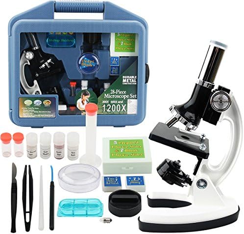 Kids Microscope, Hoyoki Beginner Microscope Accessory Set with Metal Arm and Base, 300x, 600x, 1200x Magnification Student Microscope Science Kit