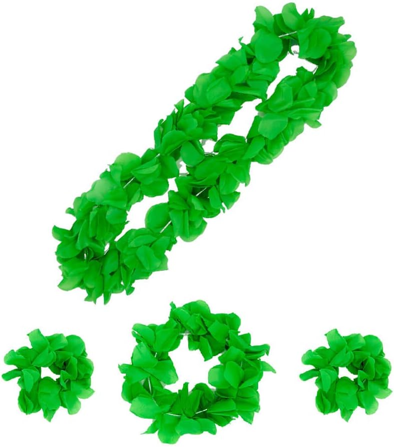 KID2 Shamrock Garland Set for st Patricks Day Decorations Hawaiian Luau Flower Leis Jumbo Necklace Bracelets Headband Set (ShamrockGreen)