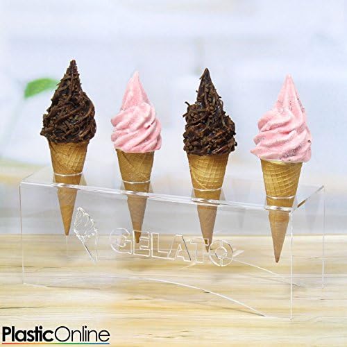 Acrylic Ice Cream Cone Holder Display Stand Perspex - Optional Text Ice Cream - Gelato (Design 5)