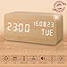 Alarm Clock, LED Wood Digital Clocks with Time Date Week Temperature Voice Control 12/24 Hours and Backup Battery USB Modern Wooden Desk Clock Suitable for Your Kids Heavy Sleepers Bedrooms Travel
