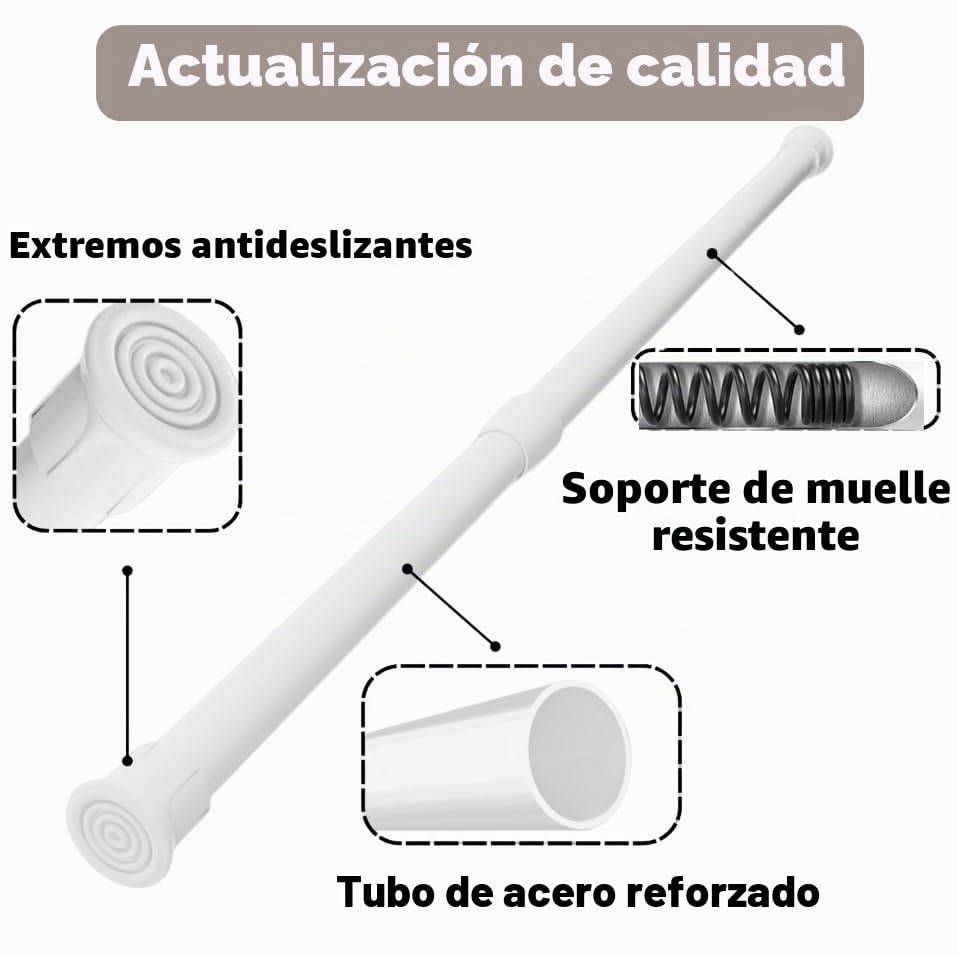 2 Pieces Telescopic Rod for Fixing, Curtain Lock Rod, Tension Rod, No Drilling, Extendable Curtain Rod for Cupboard Kitchen Wardrobe – White, 92-125 cm