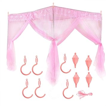 Wifehelper Luxury Princess 3 Side Openings Post Bed Curtain Canopy Netting Mosquito Net Bedding (L)