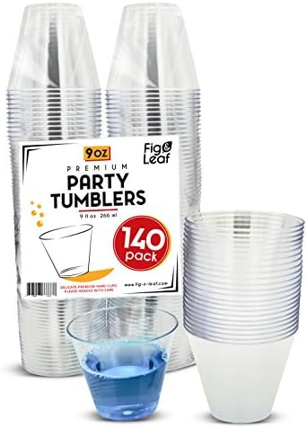 (140 Pack) Premium Hard Plastic 9 OZ Party Cups l Old Fashioned Tumblers 9-Ounce l Crystal Clear Sturdy Disposable Tumbler Glasses Reusable Durable Cup l Top Choice for Catering Wedding Birthday Event