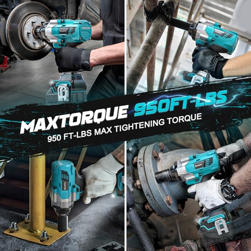 Ecarke 1400 Nm Impact Gun Battery (Set of Cups) Compatible with Makita 18V Batteries, Brushless 1/2 Inch 2800 RPM, Includes 6 Cups, for Car Tires (Tool Only)