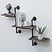 MBQQ Industrial Bookshelf Pipe Shelves 3 Tiers,Rustic Wood Shelf Wall Mounted,Metal Corner Hung Bracket Shelving Floating Shelves Steampunk Decor,Retro Brown