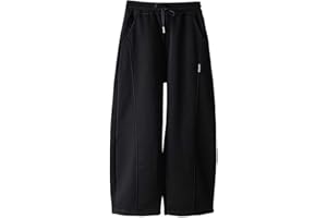 Hfolob Boys Open Bottom Fleece-Lined Sweatpants Elastic High Waist Baggy Wide Leg Pants Trousers with Pockets 5-15 Years