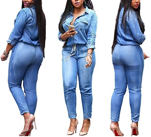 Women's Blue Sexy Sleeveless Bodysuit Denim Romper Hole Jean Tank Jumpsuit