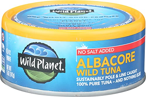 WILD PLANET WILD ALBACORE TUNA,NO SALT ADDED, CANNED TUNA, SUSTAINABLY WILD-CAUGHT, POLE & LINE, NON-GMO, KOSHER 5 OZ