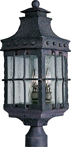 Maxim 30080CDCF Nantucket 3-Light Outdoor Pole/Post Lantern, Country Forge Finish, Seedy Glass, CA Incandescent Incandescent Bulb , 40W Max., Dry Safety Rating, Fabric Shade Material, Rated Lumens