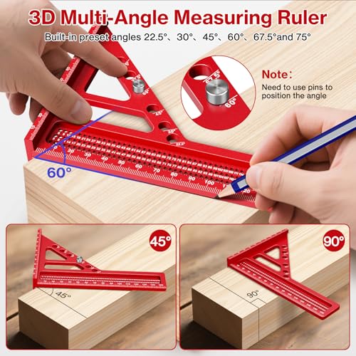 3D Multi-Angle Measuring Ruler, Preciva 3D Mitre Angle Aluminium Alloy Protractor Multifunctional Angle for Woodworking, DIY, Crafts