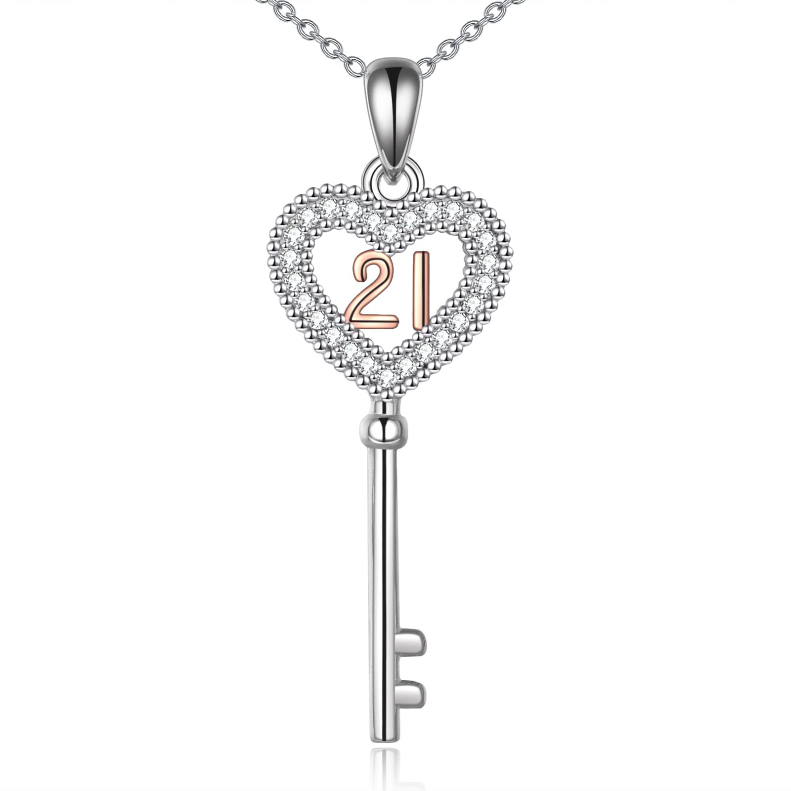 VENACOLY 21st Birthday Necklace Sterling Silver Key Pendant 21st Birthday Mother's Day Jewellery for Her Women