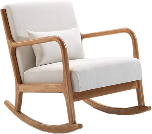 Vobajf Rocking Chair Comfortable Relax Rocking Chair Lounge Chair With Cream Cotton Fabric Cushion Home Seat Is Laid Back And Comfortable Lounge Chair Color Natural Armrest White Size M Amazon Co Uk Kitchen