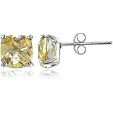 Sterling Silver 6mm Cushion-Cut Gemstones Stud Earrings, Choice of Colors