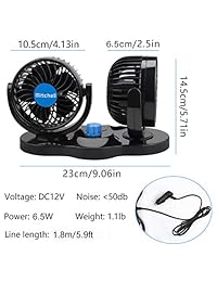 Jhua Upgrade 360 ??Rotación Ajuste libre Doble cabezal Auto Ventilador de aire de enfriamiento Potente Silencioso 2 velocidades Rotativo 12 V Tablero de ventilación Ventiladores de automóviles eléctricos Refrigerador de aire de verano