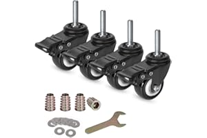 8T8 2 Inch Caster Wheels with Brake, PU Casters Set of 4, Heavy Duty, 3/8”-16x1-1/2”(Screw Diameter 3/8", Length 1.5") Threaded Stem Swivel Casters, Mount Industrial Castors