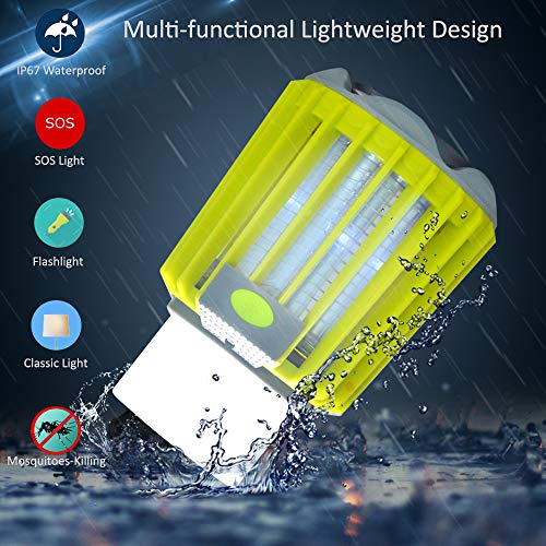 LQS Camping Lantern Flashlight LED Light Bug Zapper,IP67 Waterproof Tent Lantern with 2200 Mah Rechargeable Battery for Indoor and Outdoor Use