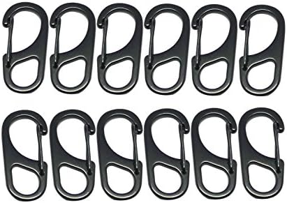 Faocean 12 PCS Exlarge Spring Backpack Clasps Paracord Carabiner Clips Metal Hooks Tractical Survival Gear, Black Silver