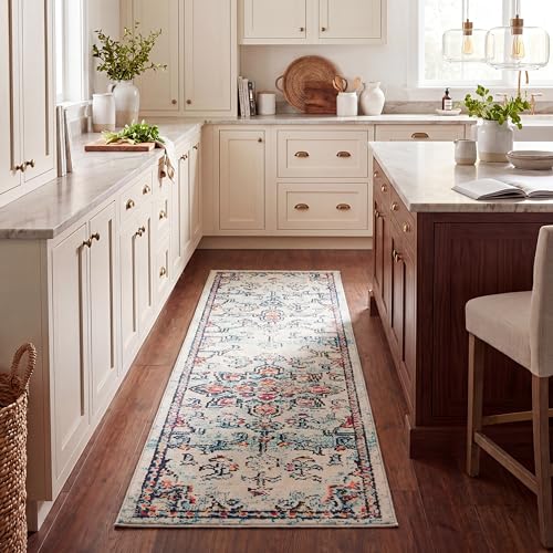 SAFAVIEH Boho Rug for Living Room, Dining Room, Bedroom - Madison Collection, Short Pile, in Cream and Blue, 66 X 305 cm