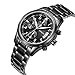 SONGDU Mens Date Black Military Multifunction Chronograph Watches Luminous Numeral Stainless Steel